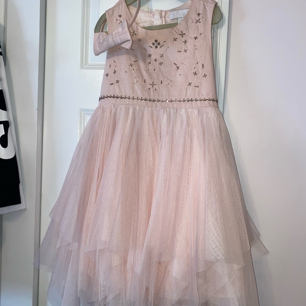 Pale pink dress with headband.  Size 7 NWT